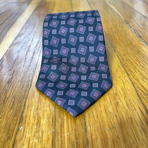 👔 Gino Pompeii - 100% Silk Black w/ Magenta Squares Tie